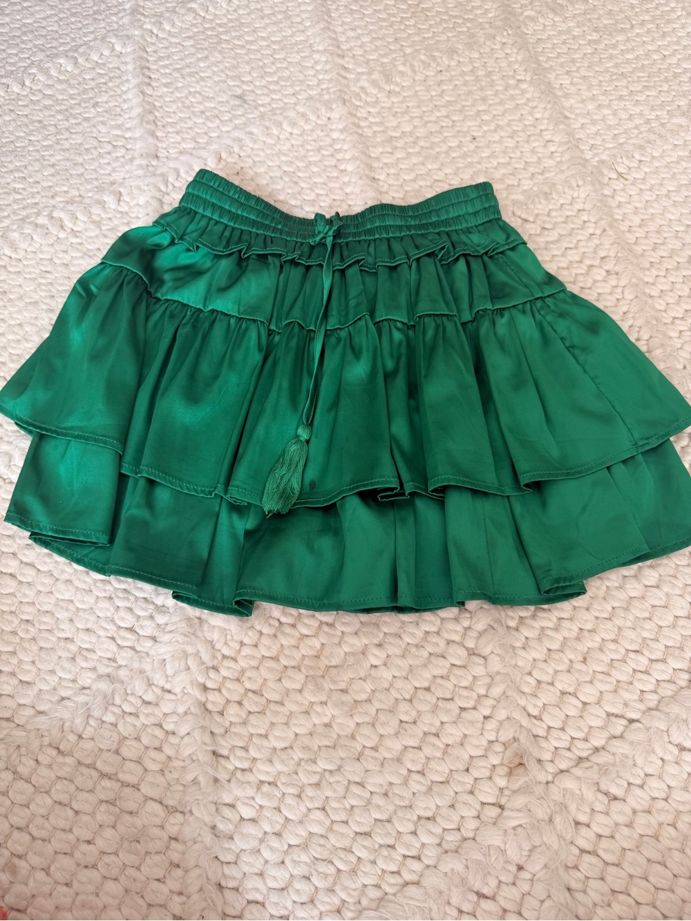 Tiered Green Mini Skirt with Tassel Waist